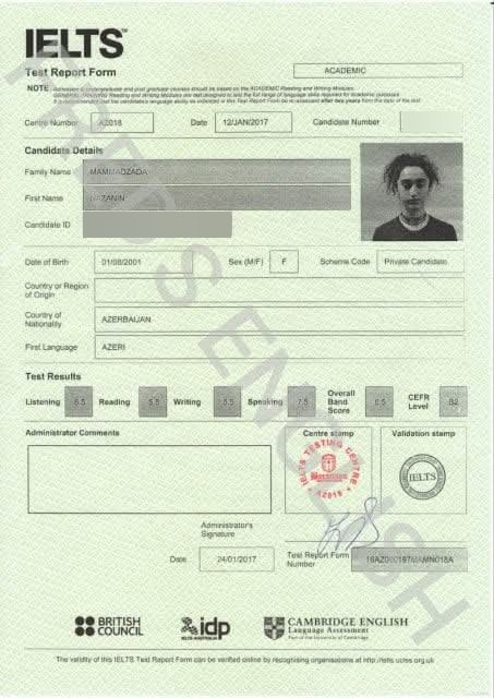 Nazanin Mammadzada — IELTS 6.5