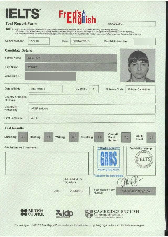 Aynur Idrisova — IELTS 7.5