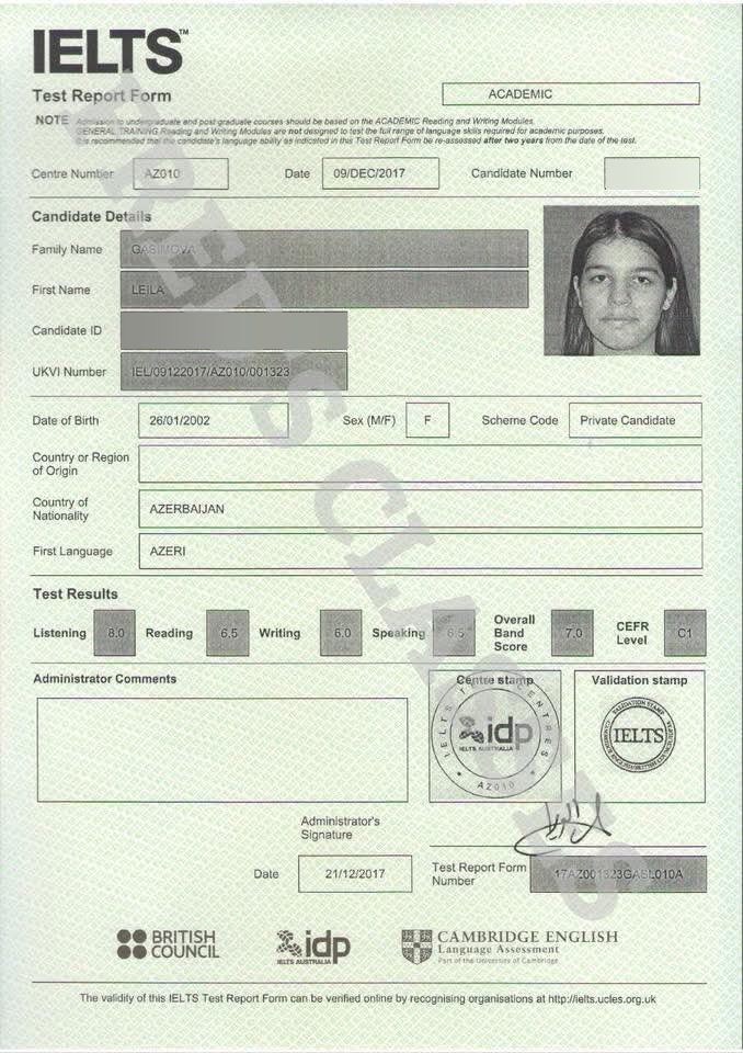 Leila Gasimova — IELTS 7.0